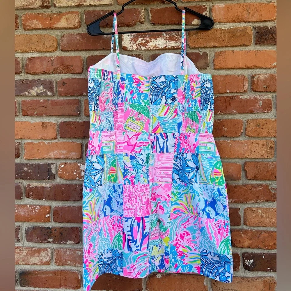 Lilly Pulitzer Pink, Blue & Green Patchwork Print Sleeveless Romper - Picture 3 of 10